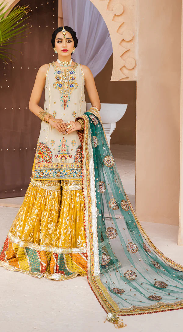 Dhanak By Anaya Unstitched 3 Piece Embroidered Chiffon AKM22-03 Hoor - Wedding Collection Brand Mafia by Zonash
