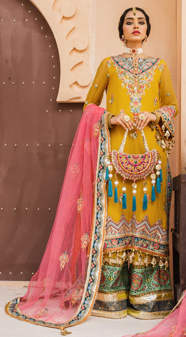 Dhanak By Anaya Unstitched 3 Piece Embroidered Chiffon Suits AKM22-06 Sehar - Wedding Collection Brand Mafia by Zonash