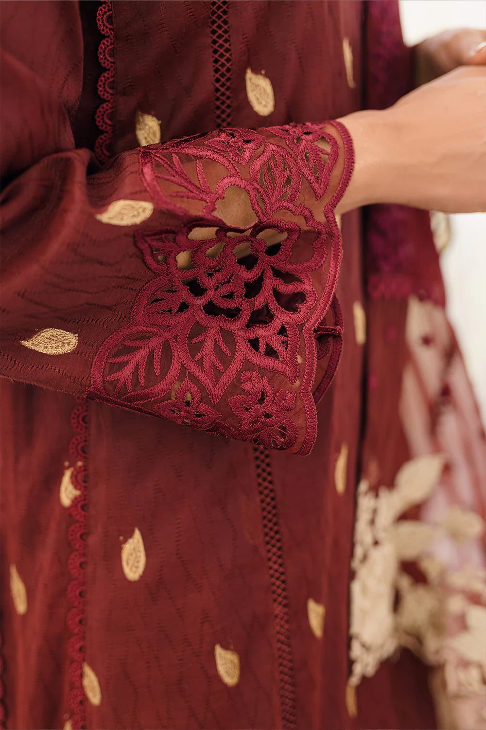 Ensembles by Azure Unstitched 3 Piece Jacquard Lawn Suit AZ24EJ IWES059 Imperial Wine - Festive Collection Brand Mafia by Zonash