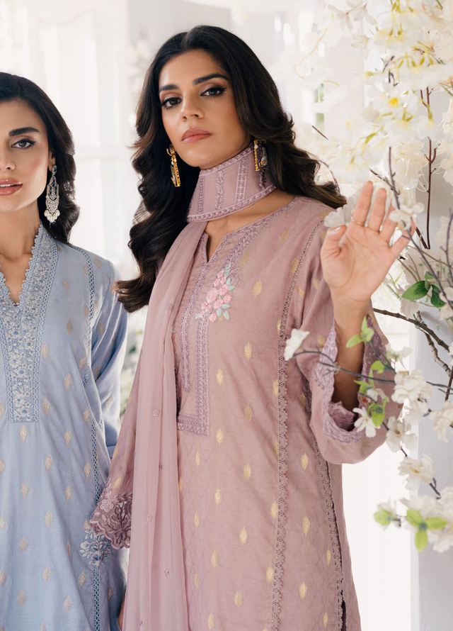 Ensembles by Azure Unstitched 3 Piece Jacquard Lawn Suit AZ24EJ VMES060 Vintage Mauve - Festive Collection Brand Mafia by Zonash