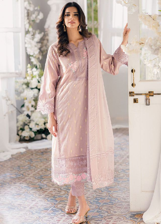 Ensembles by Azure Unstitched 3 Piece Jacquard Lawn Suit AZ24EJ VMES060 Vintage Mauve - Festive Collection Brand Mafia by Zonash