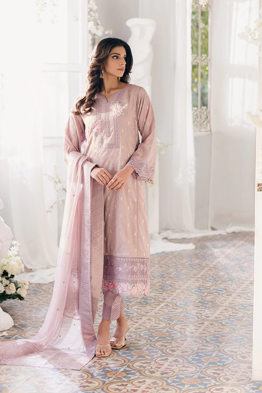 Ensembles by Azure Unstitched 3 Piece Jacquard Lawn Suit AZ24EJ VMES060 Vintage Mauve - Festive Collection Brand Mafia by Zonash