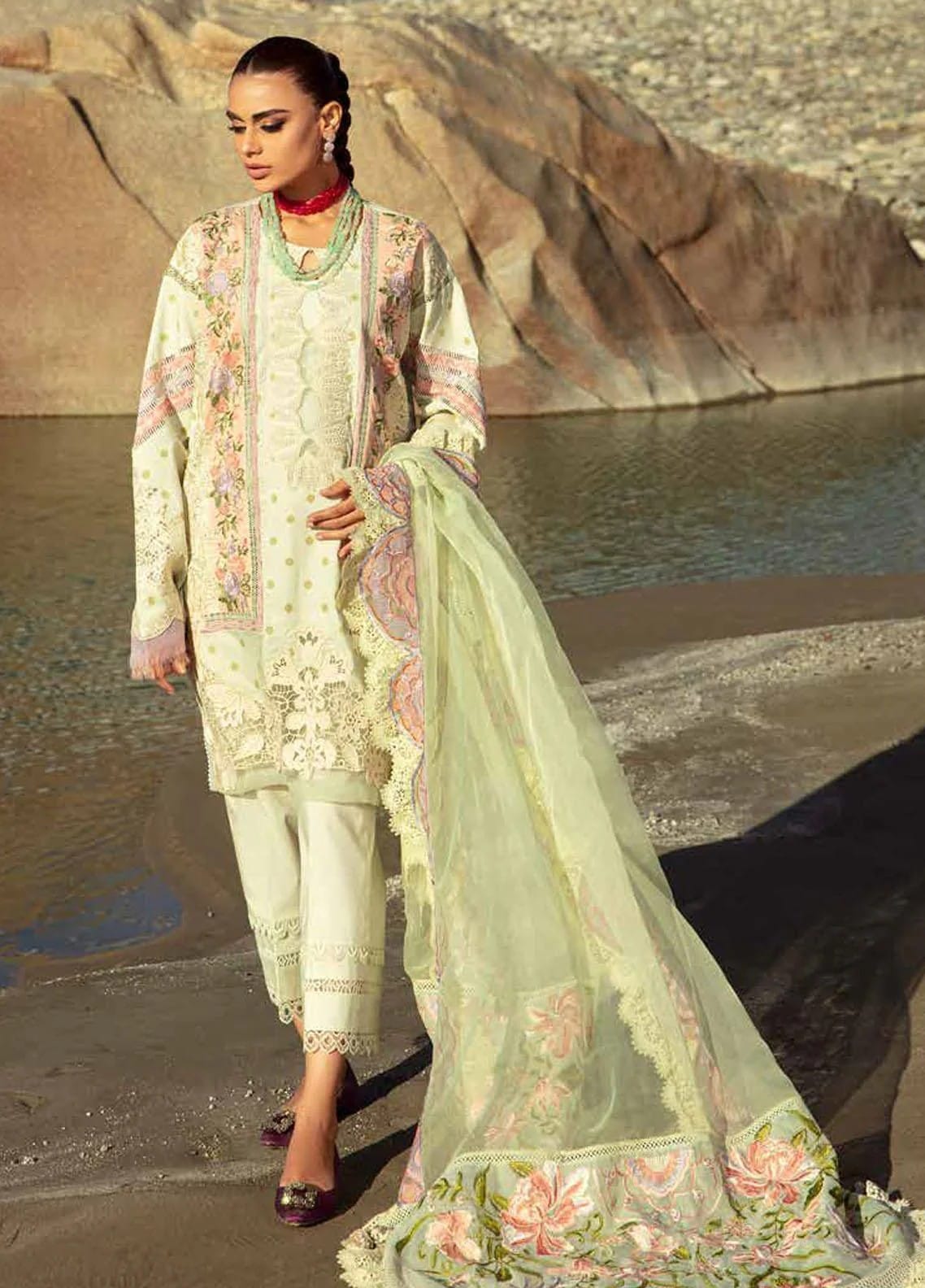 Maryam Hussain Unstitched 3 Piece Embroidered Lawn Suit - D2-Mint Luxury Lawn Brand Mafia by Zonash