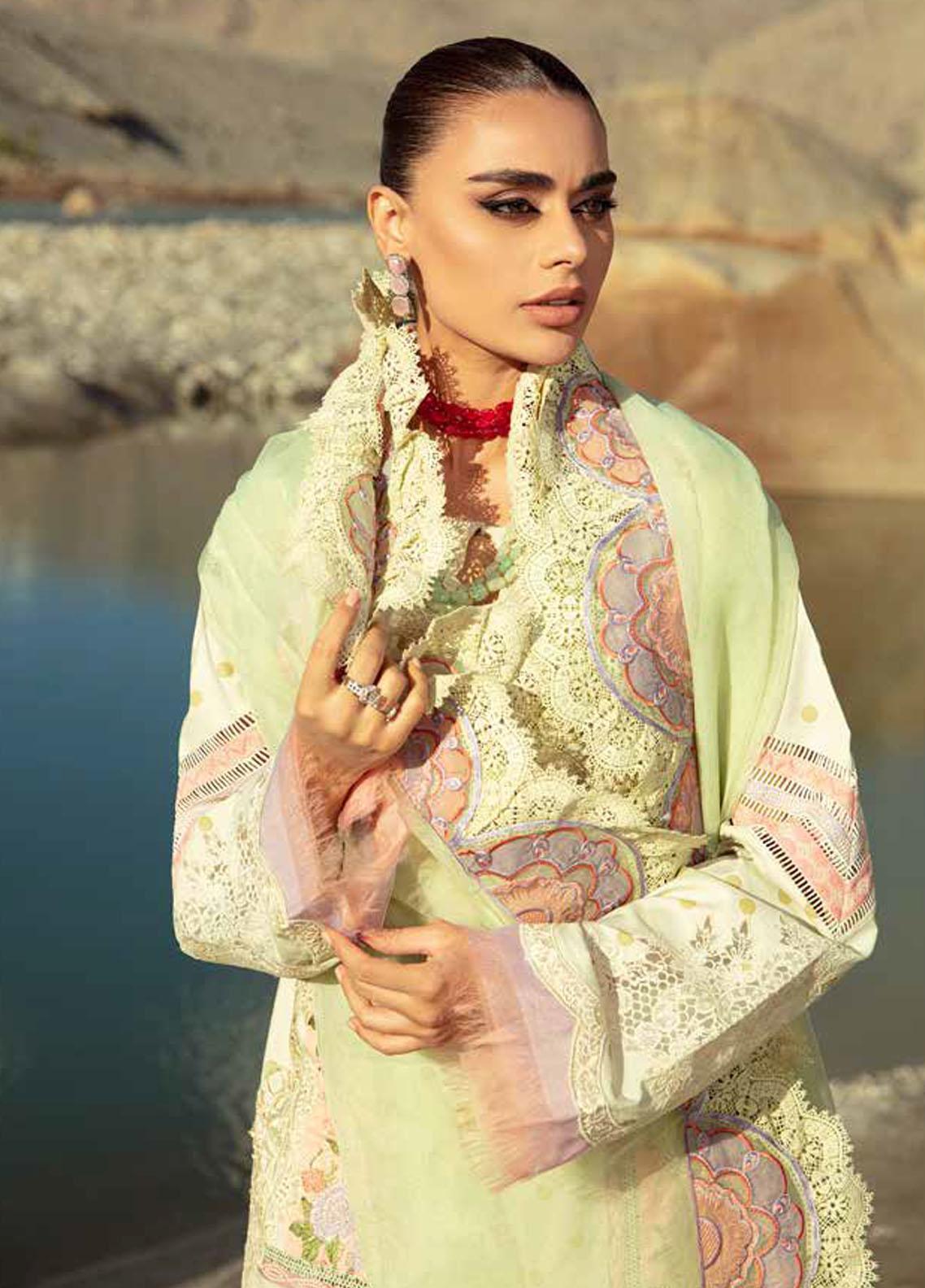 Maryam Hussain Unstitched 3 Piece Embroidered Lawn Suit - D2-Mint Luxury Lawn Brand Mafia by Zonash