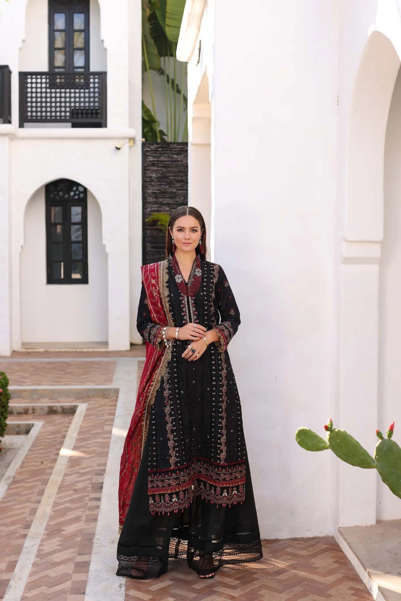Noor By Saadia Asad Unstitched 3 Piece Embroidered Chikankari Lawn Suit NSA23LC D11-B - Luxury Lawn Collection
