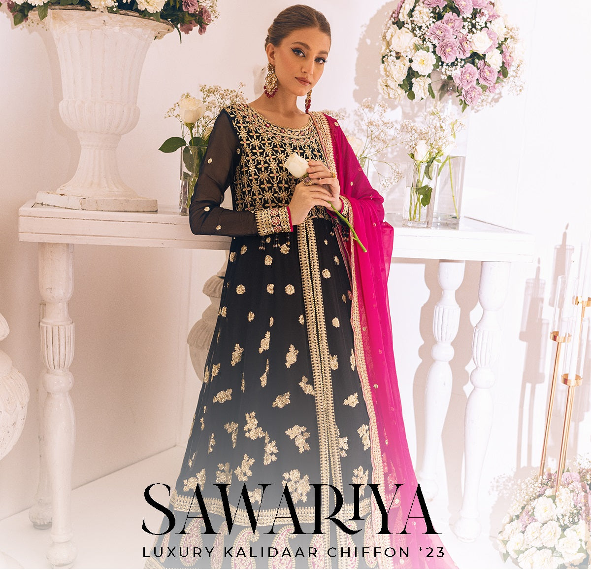 ROHEENAZ Luxury Kalidaar Unstitched 4Pc Chiffon Suit - RUNCH230102- Luxury Chiffon Collection 2023 Brand Mafia by Zonash
