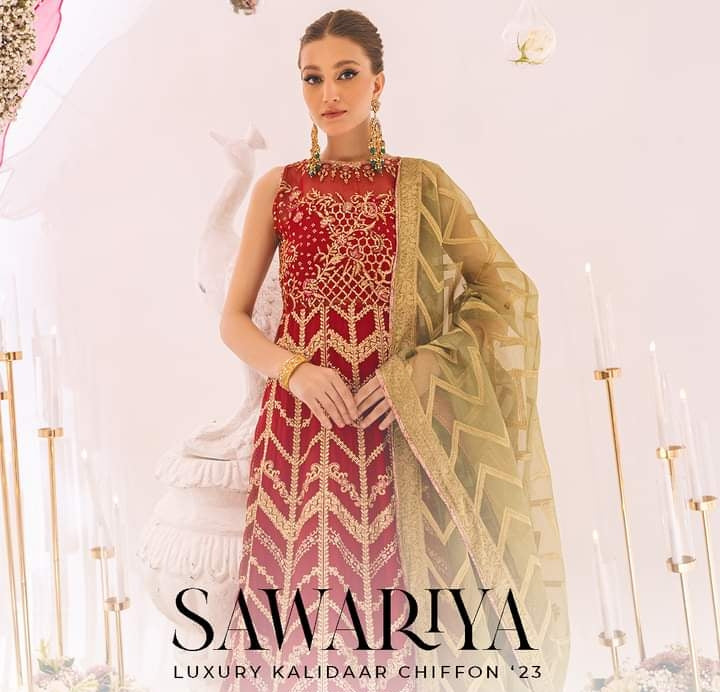 ROHEENAZ Luxury Kalidaar Unstitched 4Pc Chiffon Suit - RUNCH230103- Luxury Chiffon Collection 2023 Brand Mafia by Zonash