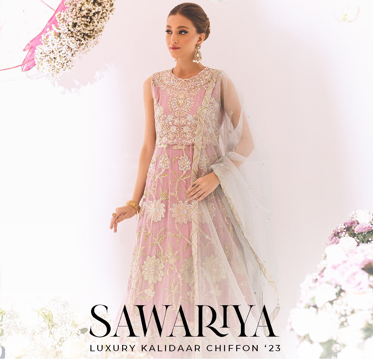 ROHEENAZ Luxury Kalidaar Unstitched 4Pc Chiffon Suit - RUNCH230106 - Luxury Chiffon Collection 2023 Brand Mafia by Zonash