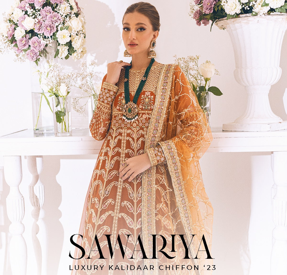 ROHEENAZ Luxury Kalidaar Unstitched 4Pc Chiffon Suit - RUNCH230109 - Luxury Chiffon Collection 2023 Brand Mafia by Zonash
