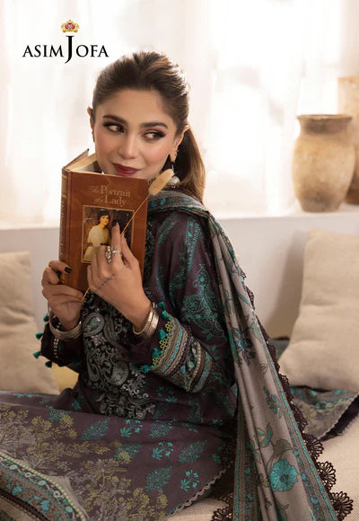 Rania By Asim Jofa Unstitched 3 Piece Embroidered Cambric Suit AJ23RN AJNR-08 - Winter Collection