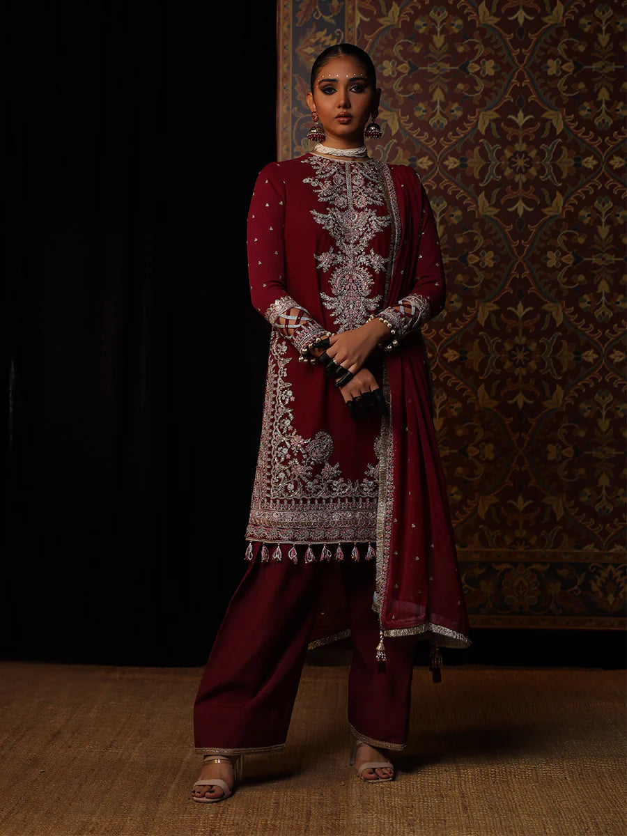 Salitex by Nora Unstitched 3 Piece Embroidered Chiffon Suit - Magenta - Luxury Collection