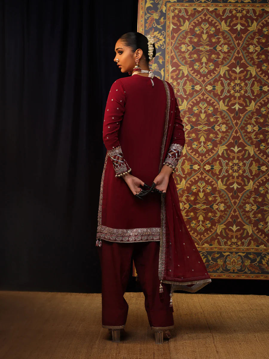 Salitex by Nora Unstitched 3 Piece Embroidered Chiffon Suit - Magenta - Luxury Collection