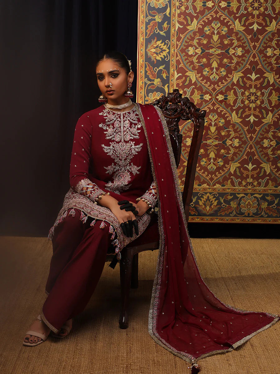 Salitex by Nora Unstitched 3 Piece Embroidered Chiffon Suit - Magenta - Luxury Collection