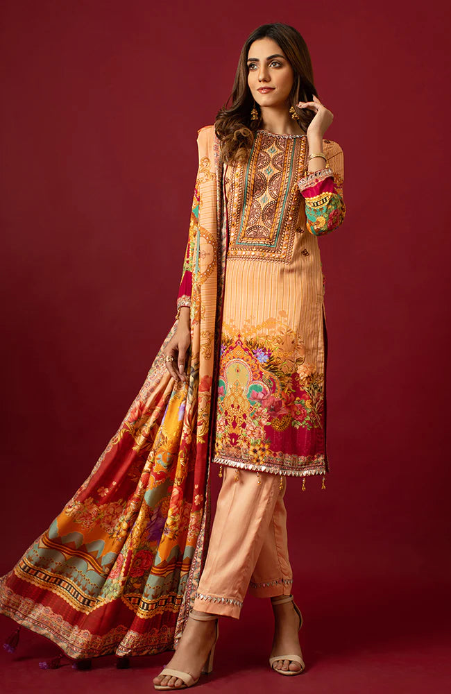 Samia By AB Textiles Unstitched 3 Piece Digital Printed Pure Linen Suit - Fashion'20 PLF - 06 PECHE – Summer Collection Brand Mafia by Zonash