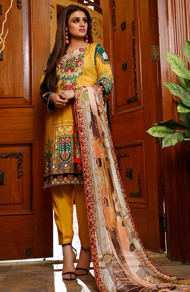Samia By AB Textiles Unstitched 3 Piece Pure Linen Embroidered Suit - FASHION'19 - SPL1910 – Summer Collection Brand Mafia by Zonash