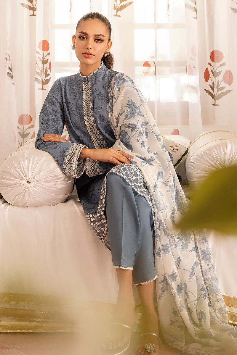 Cross Stitch Embroidered Jacquard Suits Unstitched 3 Piece CS23EL 01 Beryl Fern - Eid Collection Brand Mafia by Zonash
