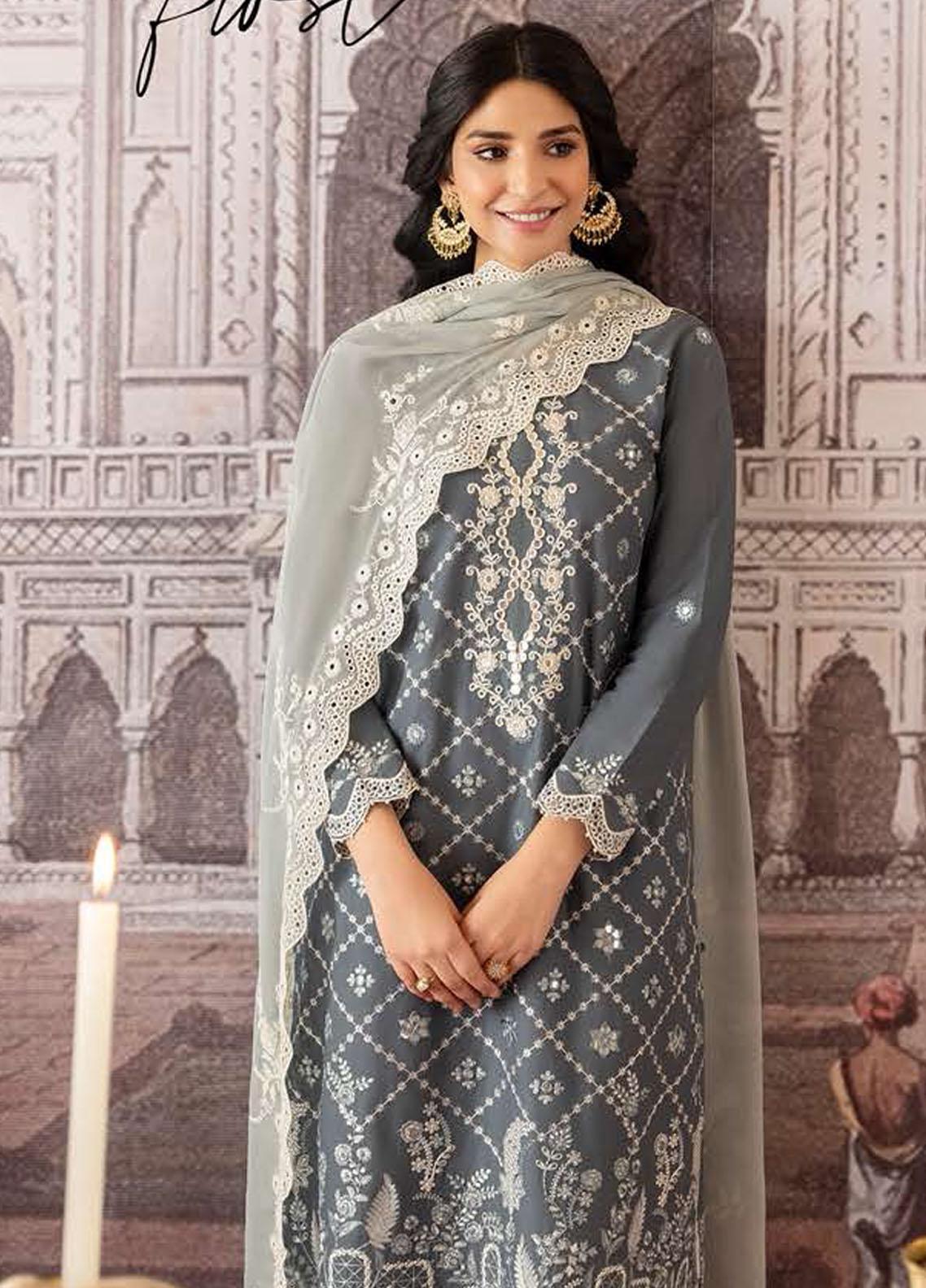 Cross Stitch Embroidered Lawn Suits Unstitched 3 Piece CS23EL 14 Tender Frost - Eid Collection Brand Mafia by Zonash