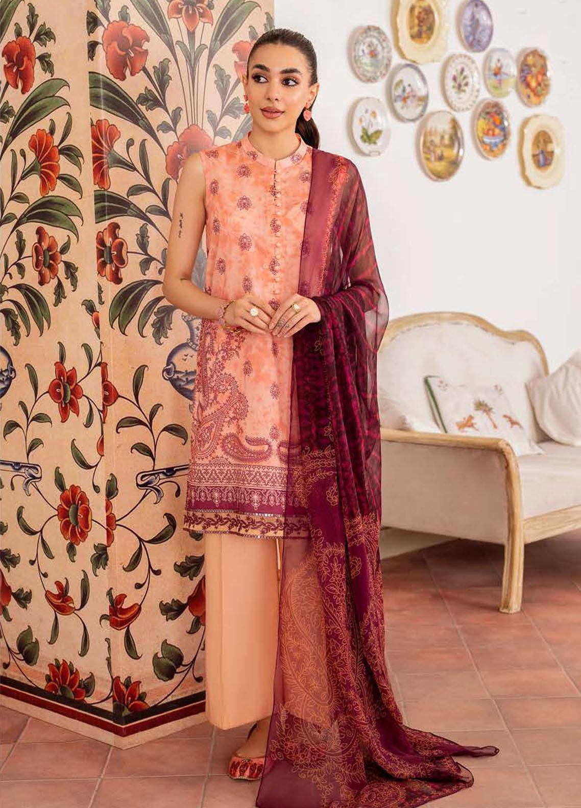 Cross Stitch Embroidered Lawn Suits Unstitched 3 Piece CS23EL 24 Vibrant Fleck - Eid Collection Brand Mafia by Zonash