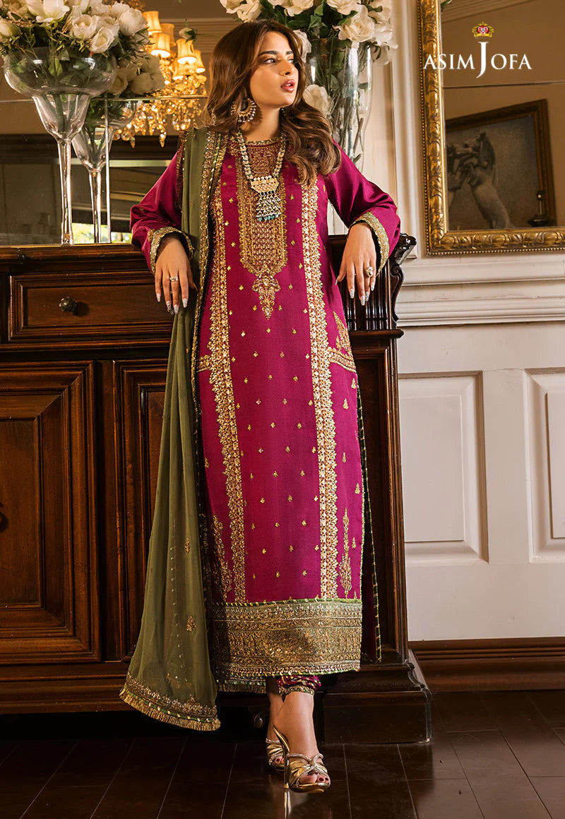 Maahru & Noorie by Asim Jofa Unstitched 3 Piece Embroidered Cotton Silk Suit AJSM-01 - Festive Collection Brand Mafia by Zonash