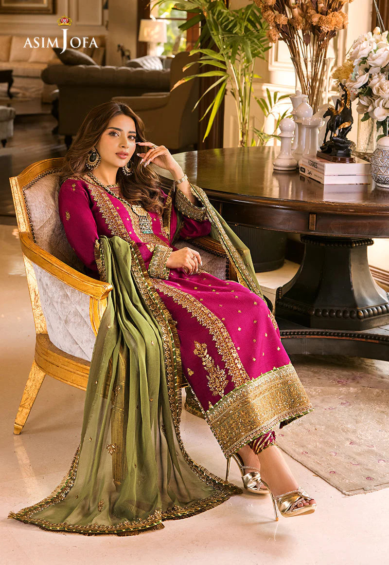 Maahru & Noorie by Asim Jofa Unstitched 3 Piece Embroidered Cotton Silk Suit AJSM-01 - Festive Collection Brand Mafia by Zonash