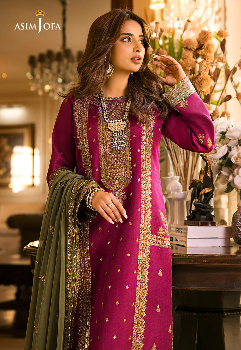 Maahru & Noorie by Asim Jofa Unstitched 3 Piece Embroidered Cotton Silk Suit AJSM-01 - Festive Collection Brand Mafia by Zonash