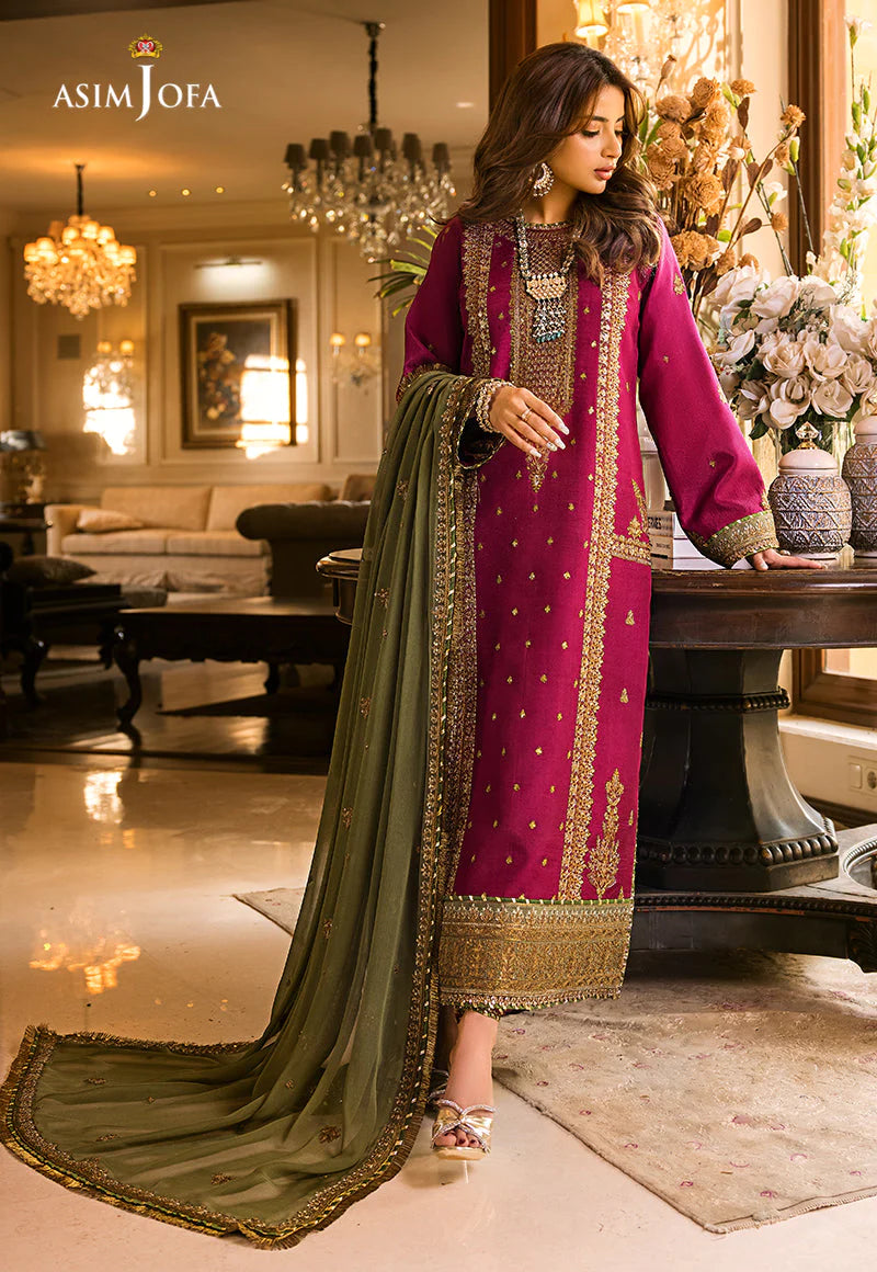 Maahru & Noorie by Asim Jofa Unstitched 3 Piece Embroidered Cotton Silk Suit AJSM-01 - Festive Collection Brand Mafia by Zonash
