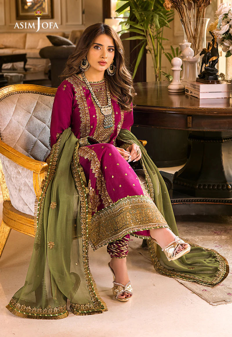 Maahru & Noorie by Asim Jofa Unstitched 3 Piece Embroidered Cotton Silk Suit AJSM-01 - Festive Collection Brand Mafia by Zonash