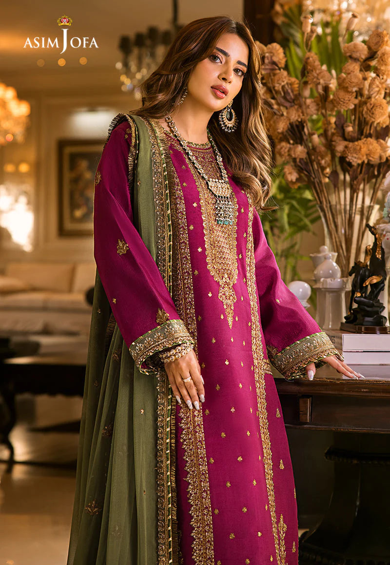 Maahru & Noorie by Asim Jofa Unstitched 3 Piece Embroidered Cotton Silk Suit AJSM-01 - Festive Collection Brand Mafia by Zonash