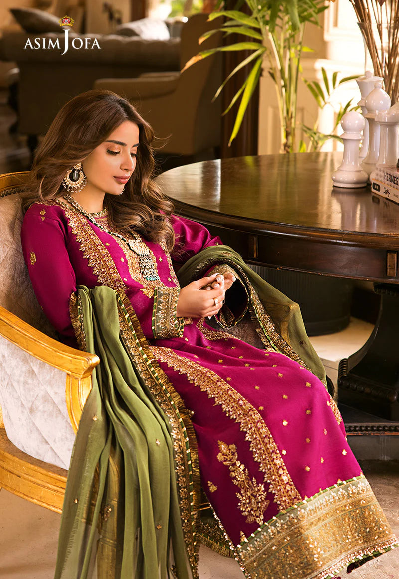 Maahru & Noorie by Asim Jofa Unstitched 3 Piece Embroidered Cotton Silk Suit AJSM-01 - Festive Collection Brand Mafia by Zonash