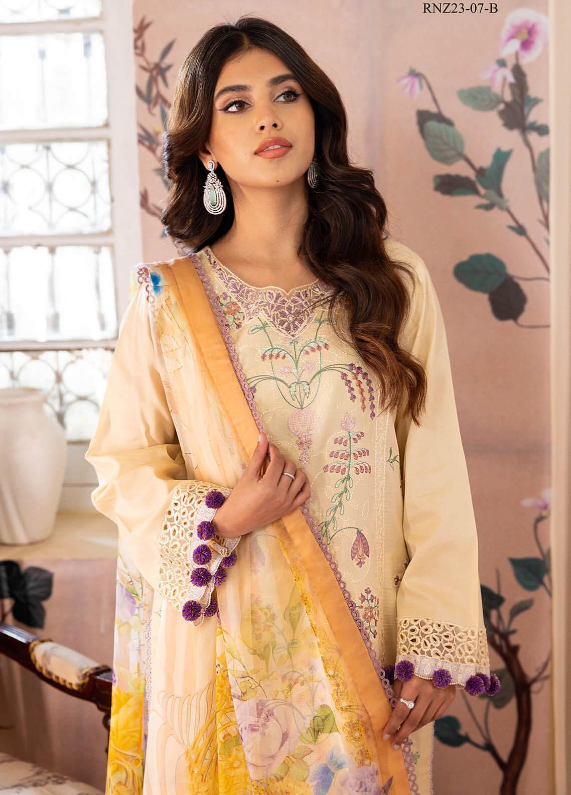 Roheenaz Embroidered Lawn Suits Unstitched 3 Piece 07-B Shanza - Summer Collection Brand Mafia by Zonash