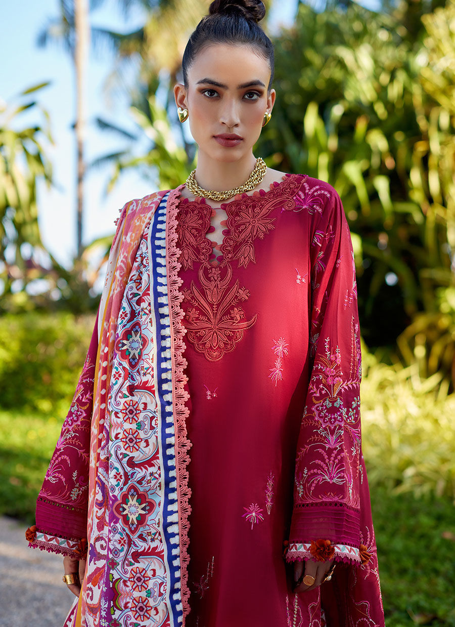 Suay by Farah Talib Aziz Unstitched 3 Piece Embroidered Lawn Suit FTA24LU FTA 02 ENZO RED- Luxury Collection Brand Mafia by Zonash