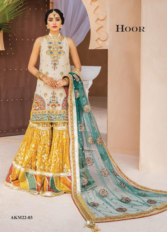 Dhanak By Anaya Unstitched 3 Piece Embroidered Chiffon AKM22-03 Hoor - Wedding Collection Brand Mafia by Zonash