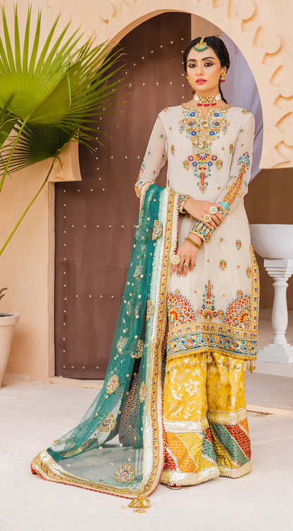 Dhanak By Anaya Unstitched 3 Piece Embroidered Chiffon AKM22-03 Hoor - Wedding Collection Brand Mafia by Zonash
