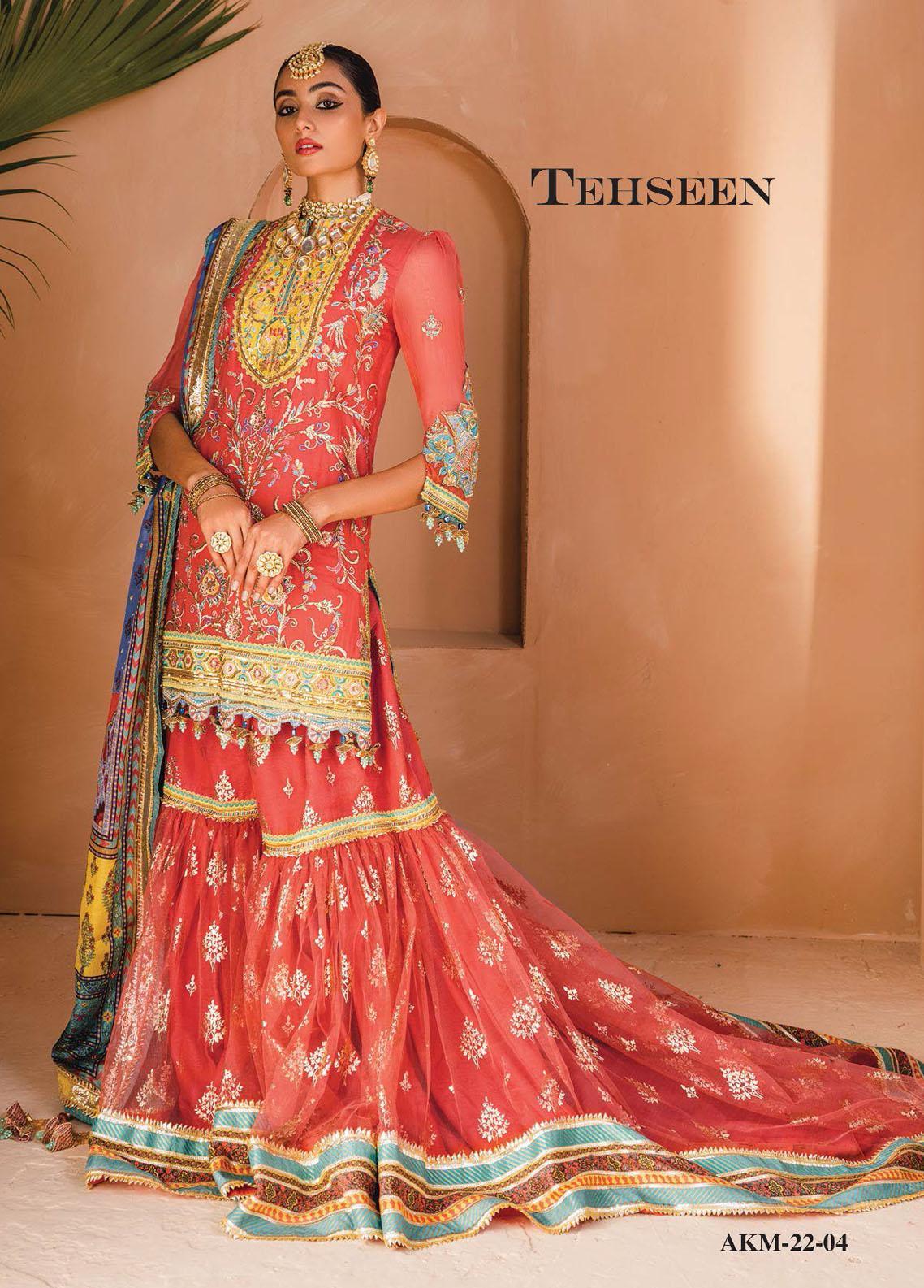 Dhanak By Anaya Unstitched 3 Piece Embroidered Chiffon AKM22-04 Tehseen - Wedding Collection Brand Mafia by Zonash