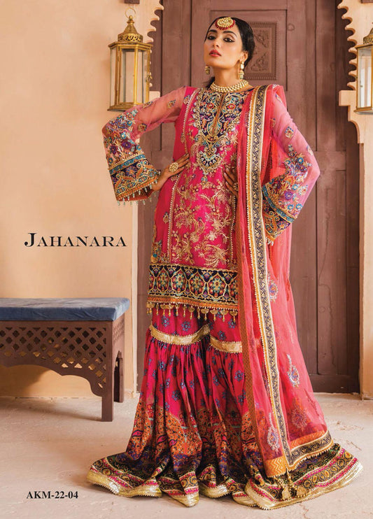 Dhanak By Anaya Unstitched 3 Piece Embroidered Chiffon Suits AKM22-02 Jahanara - Wedding Collection Brand Mafia by Zonash