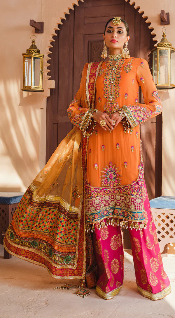 Dhanak By Anaya Unstitched 3 Piece Embroidered Chiffon Suits AKM22-07 Farheen - Wedding Collection Brand Mafia by Zonash