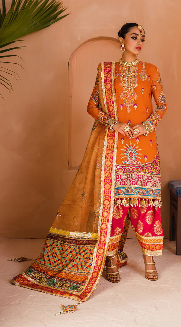 Dhanak By Anaya Unstitched 3 Piece Embroidered Chiffon Suits AKM22-07 Farheen - Wedding Collection Brand Mafia by Zonash