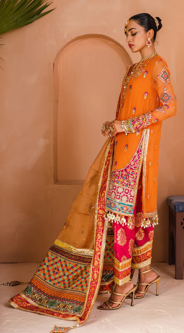 Dhanak By Anaya Unstitched 3 Piece Embroidered Chiffon Suits AKM22-07 Farheen - Wedding Collection Brand Mafia by Zonash