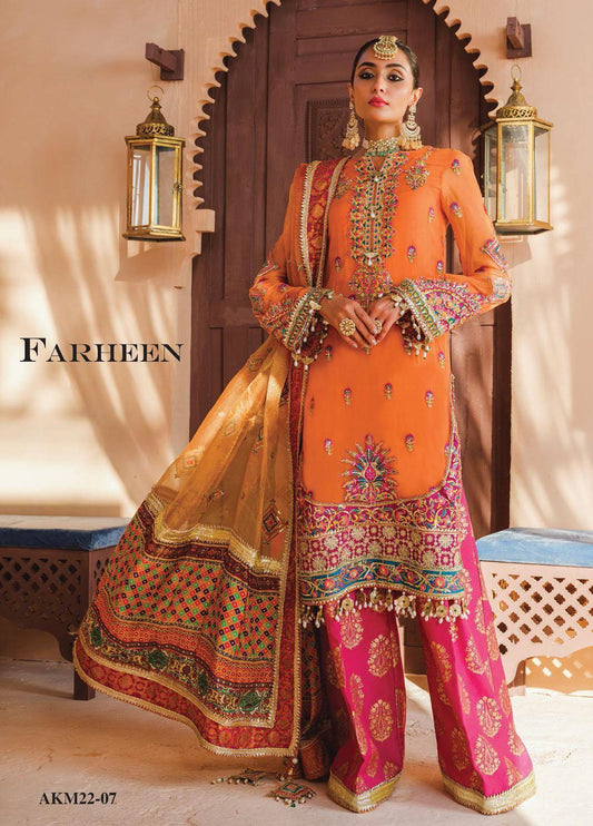 Dhanak By Anaya Unstitched 3 Piece Embroidered Chiffon Suits AKM22-07 Farheen - Wedding Collection Brand Mafia by Zonash