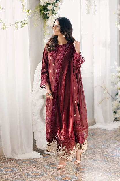 Ensembles by Azure Unstitched 3 Piece Jacquard Lawn Suit AZ24EJ IWES059 Imperial Wine - Festive Collection Brand Mafia by Zonash