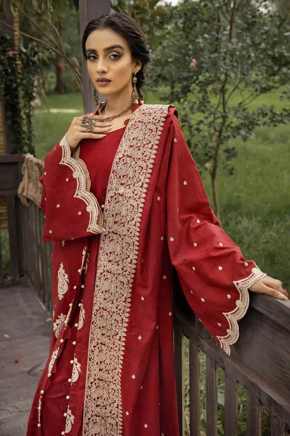 Gul Ahmed 3pc Khaddar Suit Heavy Embroidered Shawl with Plain FronK-22062 - Winter Collection Brand Mafia by Zonash