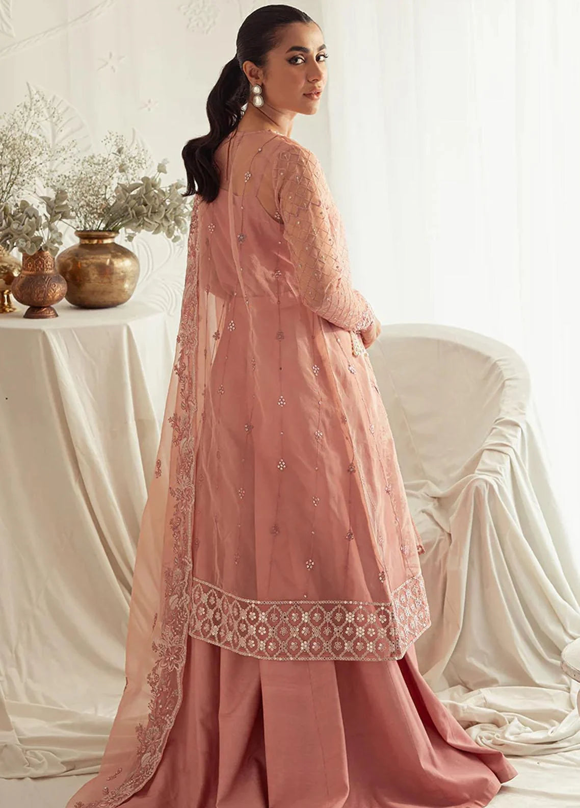 Luxe Atelier By Cross Stitch Unstitched 4 Piece Embroidered Organza Suit CS23 D-04 Cashmere Haze - Luxury Collection Brand Mafia by Zonash