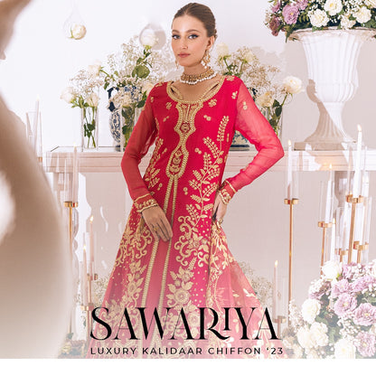 ROHEENAZ Luxury Kalidaar Unstitched 4Pc Chiffon Suit - RUNCH230110 - Luxury Chiffon Collection 2023 Brand Mafia by Zonash