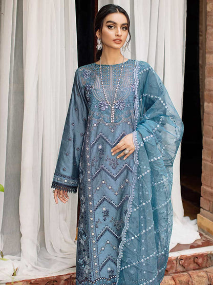 RajBari Unstitched 3 Piece Embroidered Cotton Silk Suit RB22 5B - Luxury Collection Brand Mafia by Zonash
