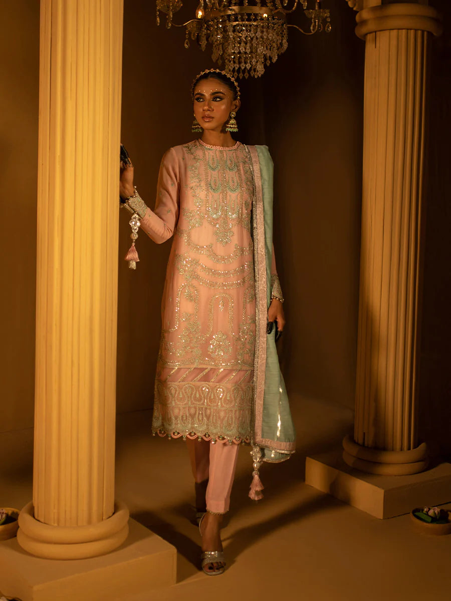 Salitex by Nora Unstitched 3 Piece Embroidered Chiffon Suit - Baby Pink - Luxury  Collection
