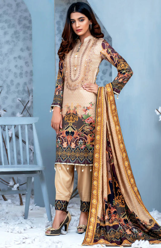 Samia By AB Textiles Unstitched 3 Piece Digital Printed Pure Linen Suit - Fashion'20 PLF - 03 BEIGE – Summer Collection Brand Mafia by Zonash