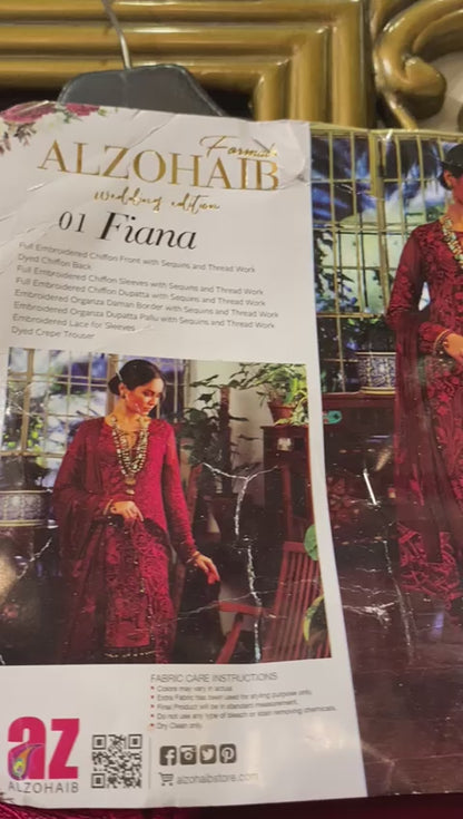 Al Zohaib Stitched 3 Piece Embroidered Chiffon Suits 01 Fiana - Luxury Formal Collection