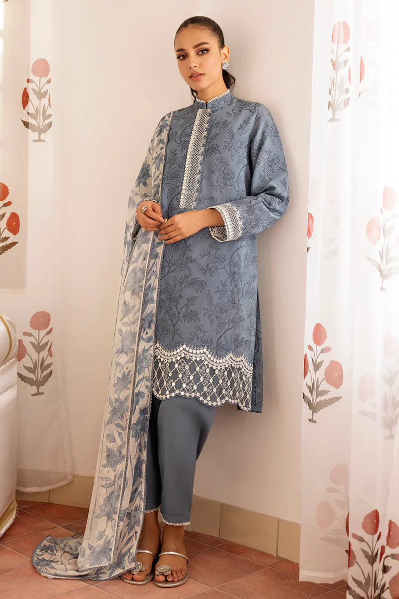 Cross Stitch Embroidered Jacquard Suits Unstitched 3 Piece CS23EL 01 Beryl Fern - Eid Collection Brand Mafia by Zonash