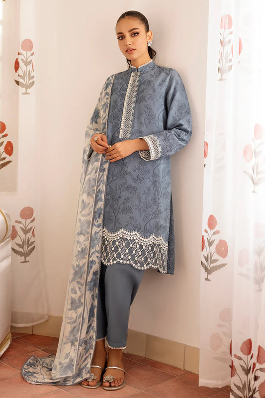 Cross Stitch Embroidered Jacquard Suits Unstitched 3 Piece CS23EL 01 Beryl Fern - Eid Collection Brand Mafia by Zonash