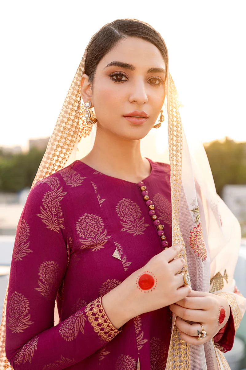 Cross Stitch Embroidered Jacquard Suits Unstitched 3 Piece CS23EL 02 Crimson Bloom - Eid Collection Brand Mafia by Zonash